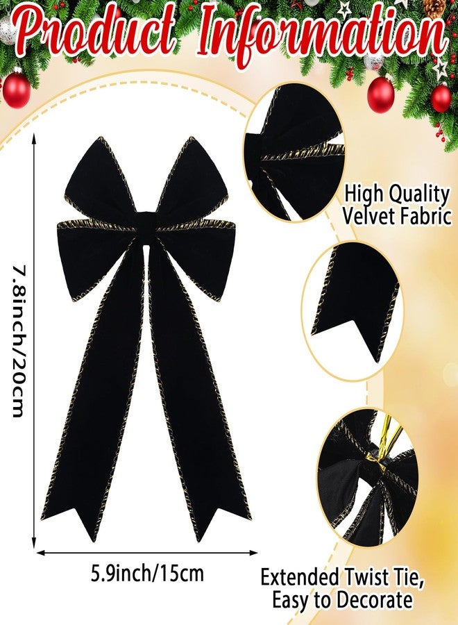Solsew 24 Pcs Christmas Velvet Bows 5 x 7.9 Inch Rustic Velvet Christmas Tree Bows Vintage Tree Ornaments for Xmas Holiday Garland Home Decor Wedding Outdoor Indoor Decoration(Black) - Image 2